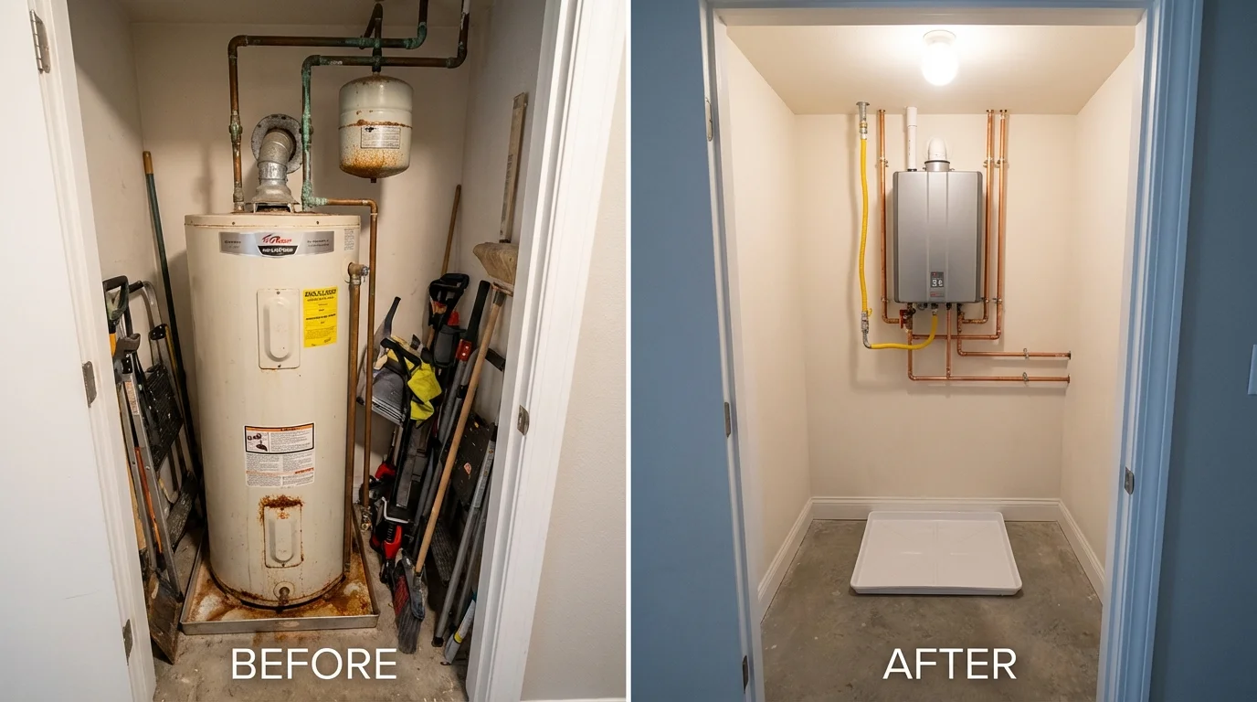 Tank water heater versus wall-mounted tankless unit comparison for Madison, WI homeowners